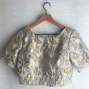 Carol Brent Vintage Silver and Gold Brocade Blouse